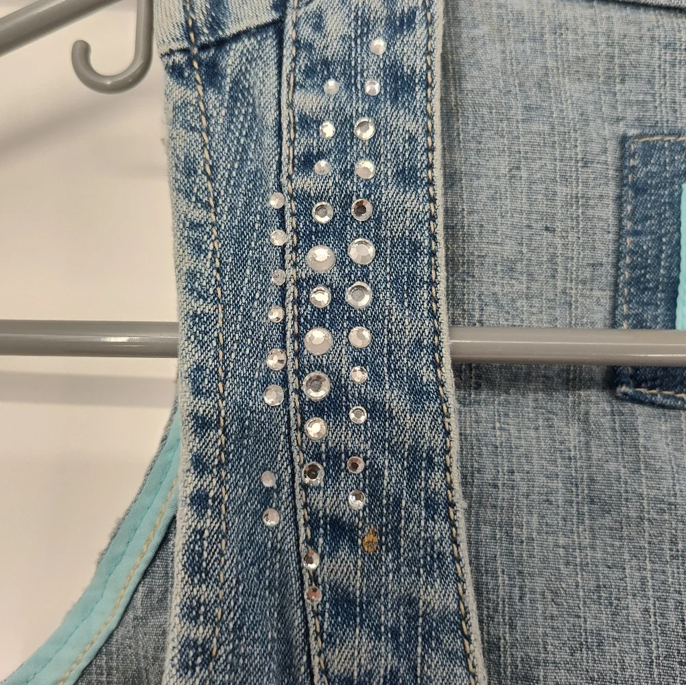 Justice Blue Denim Vest with Rhinestone Accents Girls Size Small, 10